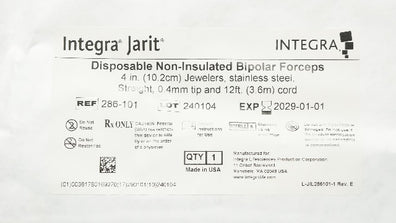 Integra 286-101 Jarit Bipolar Forceps 4inch Jewelers 0.4mm Tip 12Ft. Cord